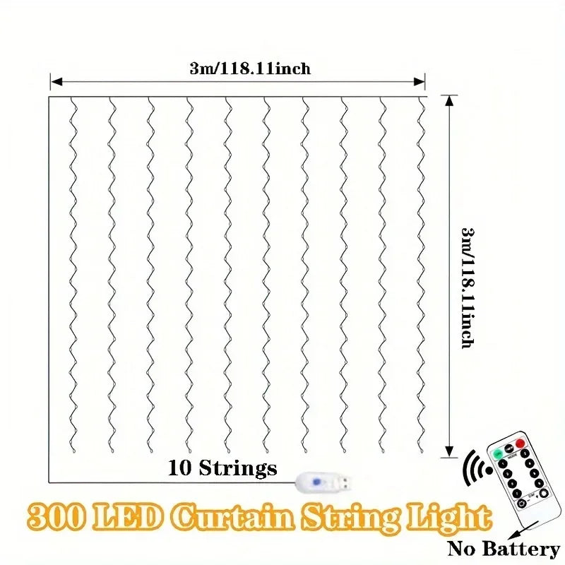 300 LED Curtain String Lights USB | 8 Modes & Remote