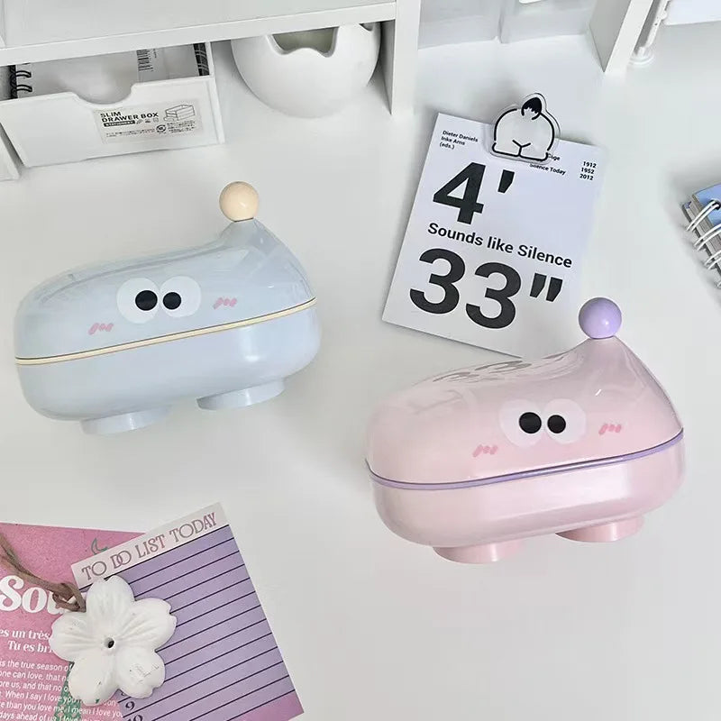 Flip-top Soap Box Big-eyed Cute Household Draining Soap Holder with Lid Cartoon Soap Box for Student Dormitorie Bathroom Storage Oasis Select