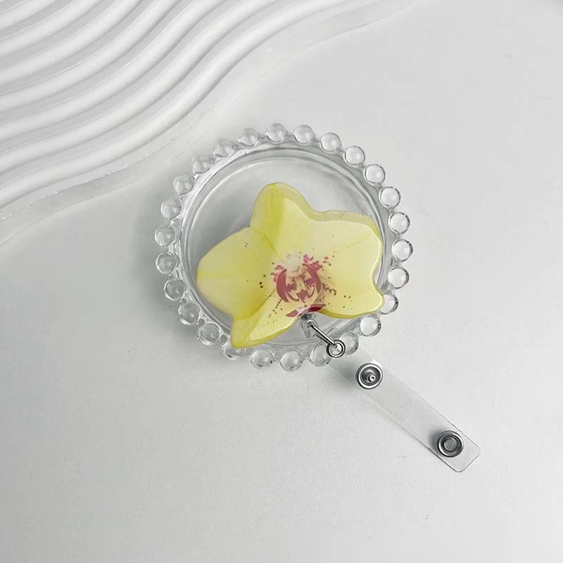 Flower Acrylic Bag Charm | Alligator Clip Retractable ID Holder Bag Charm Accessory Oasis Select A10