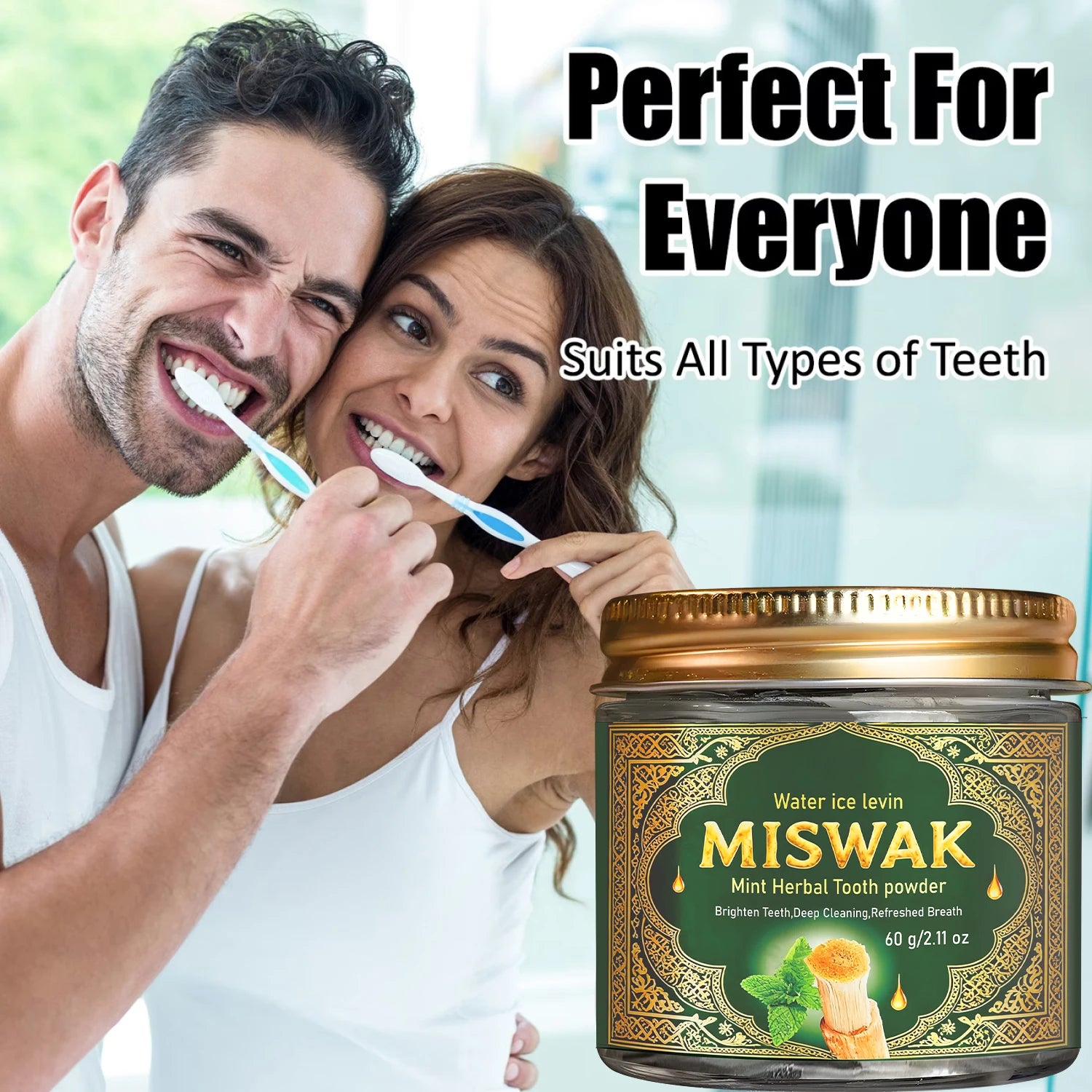 MISWAK Mint Herbal Tooth Powder – Charcoal & Hyaluronic Acid Herbal Tooth Powder Oasis Select