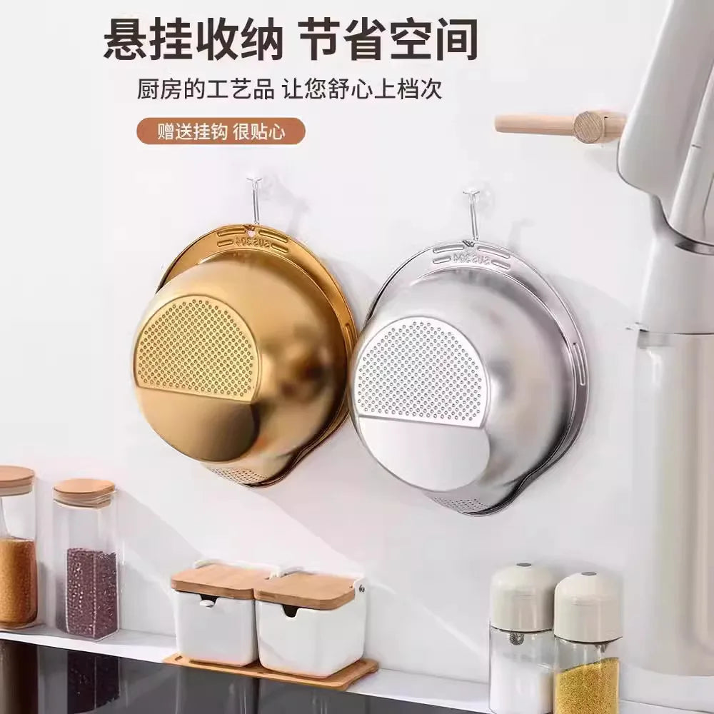304 stainless steel drain basket Household kitchen washing rice washing dishes special drain basin filter basket Oasis Select