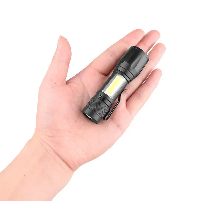 Mini Rechargeable LED Flashlight COB+XPE Portable Torch Camping Lantern Zoomable Focus Light Tactical Flashlight with Pen Clip Oasis Select