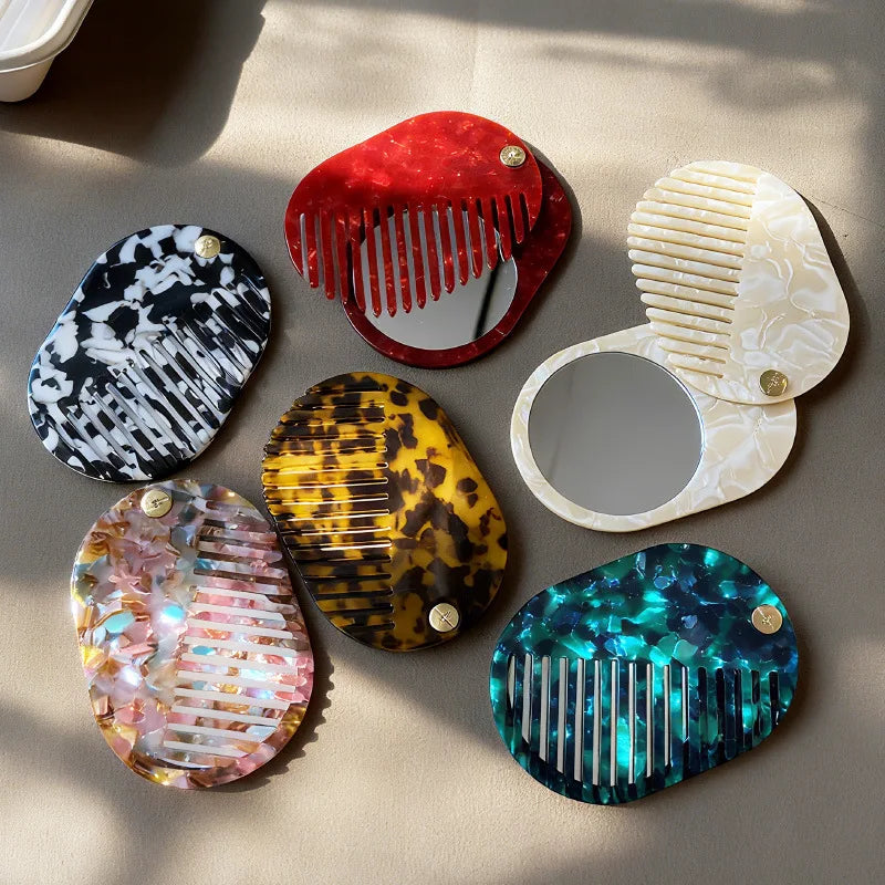 Simple Acetate Makeup Mirror Multifunctional Mini Mirror Comb Thickened Anti Static Skin Care Tools Travel Ins Style Oasis Select
