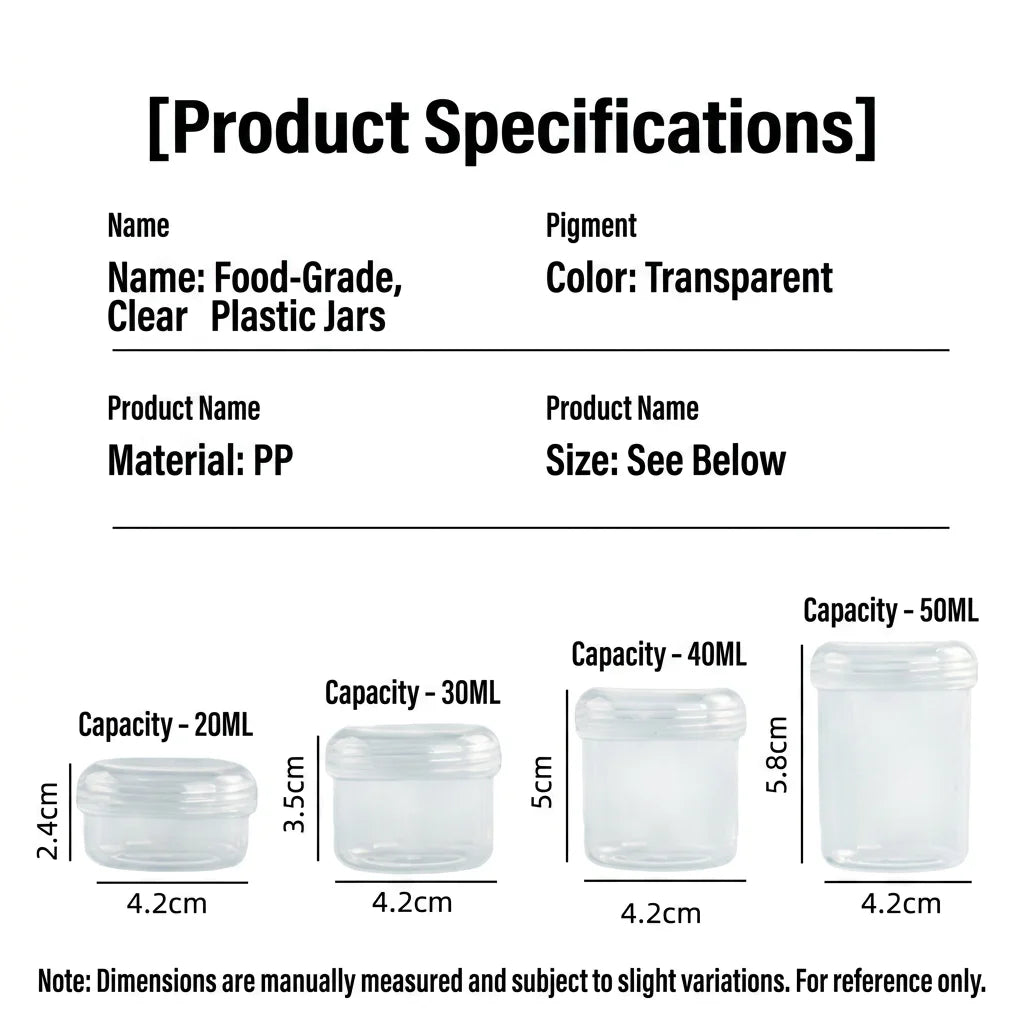 20/30/40/50mlRefillable Transparent Plastic Sealed Jars, Food Grade Thickened PP Leak-proof Containers for Travel Cosmetic Oasis Select