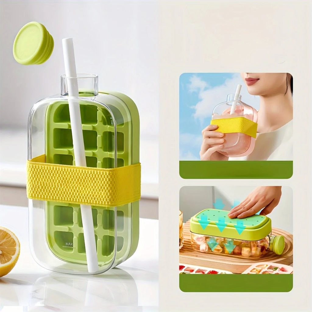 2-in-1 Iced Coffee Cup with Ice Cube Tray & Chilled Mug, Straw Included,17oz/27oz Summer Drink Cup for Coffee Fruit Tea ברז מטבח Oasis Select green