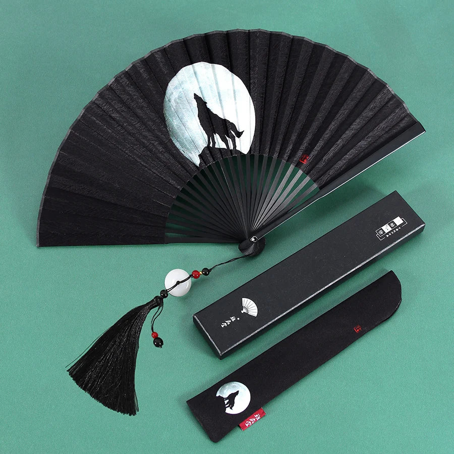 Ancient Folding Fan Black Dragon Fan Chinese Style Summer Hanfu Folding Fan Oasis Select 8 8 inches