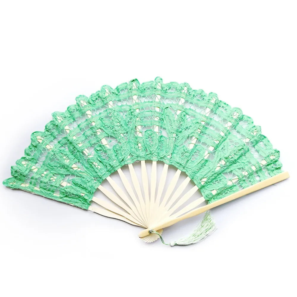 Bamboo Lace Folding Hand Fan with Tassel – Vintage Style