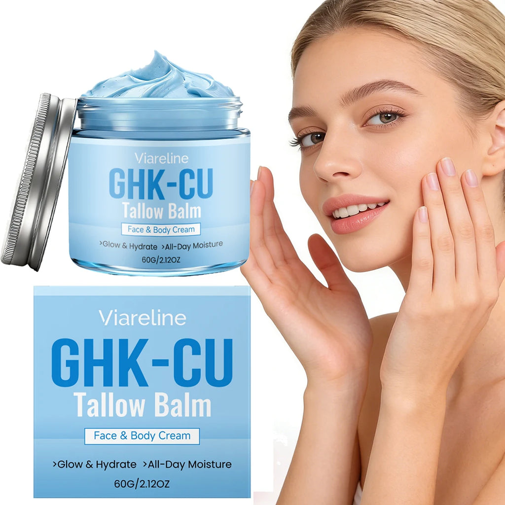 GHK-Cu Peptide Cream for Face, Blue Beef Tallow Moisturizer with Copper Peptides Gentle Safe for Face Hands Body Deep Nourishing Oasis Select