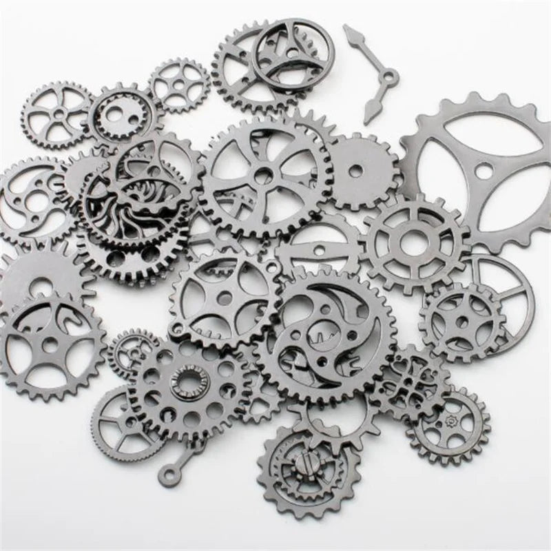 50g Antique Steampunk Gear Accessories Decor DIY Metal Pendants Charms for DIY Necklace Bracelet Crafting Jewelry Making Decor Oasis Select Gun Black 50g
