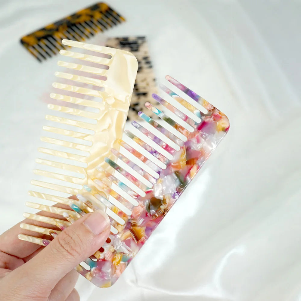 Acetate Hair Comb Set - Wide Tooth Detangling Comb, Anti-static, Tortoise & Colorful Pattern, for Curly/Thick Hair, Daily & Trav Oasis Select
