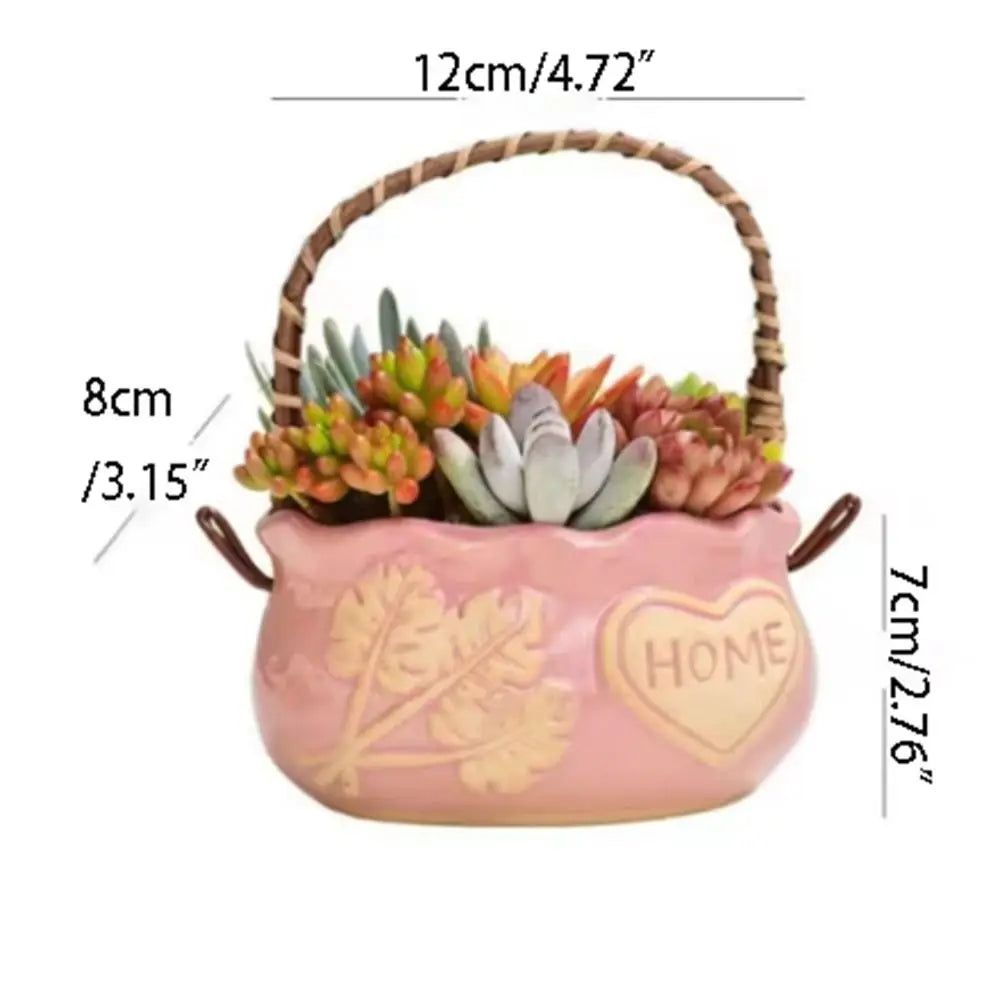Corrosion-resistant Ceramic Succulent Planter Decorative Breathable Creative Flower Pot With Handle Nordic Flowerpot Ornament Oasis Select