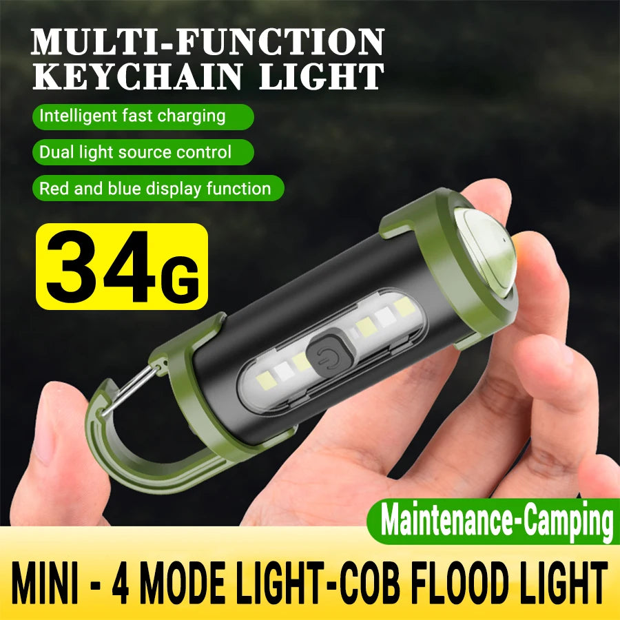 Mini Keychain Flashlight 300LM | 7 Modes, Waterproof, Type-C