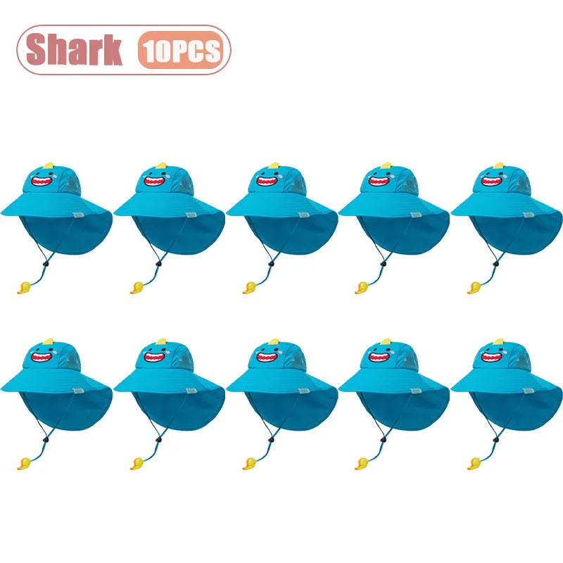 Spring Summer Kids UV Protection Sun Hat Baby Toddler Bucket Hat Wide Brim Breathable Outdoor Cap for Boys Girls Oasis Select Shark-10PCS