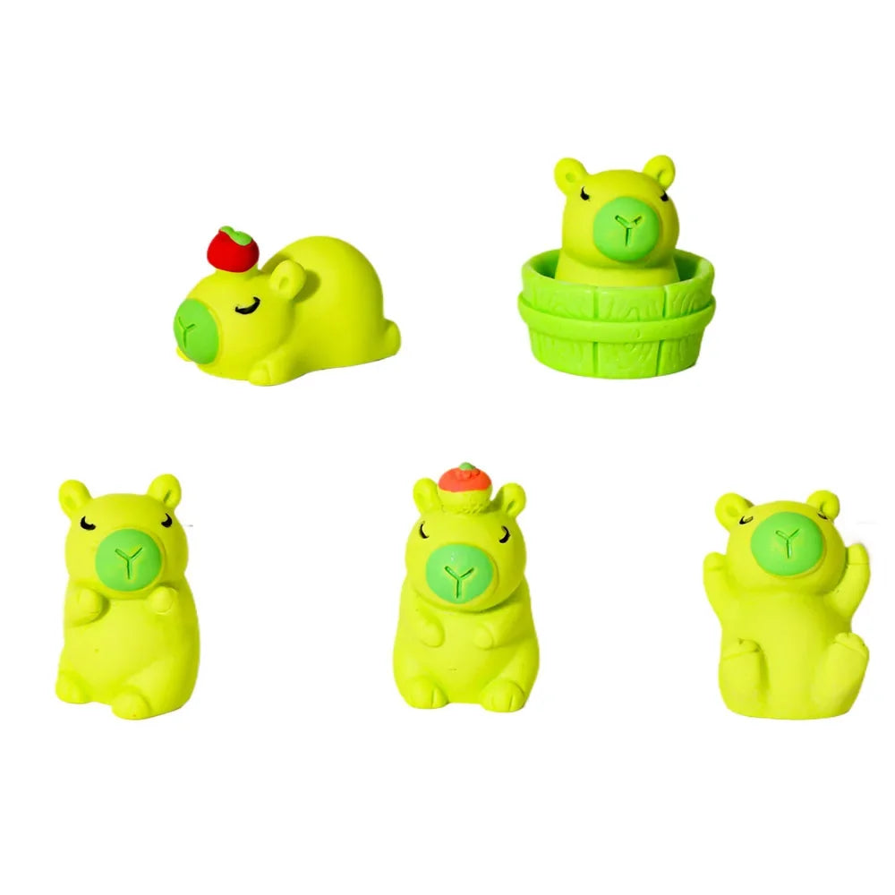 5PCS Luminous Capybara Mini Resin Animals Figurines Desktop Tabletop Outdoor Craft Decor for Miniature Garden Home Accessories Oasis Select Cute-Green-5Pcs