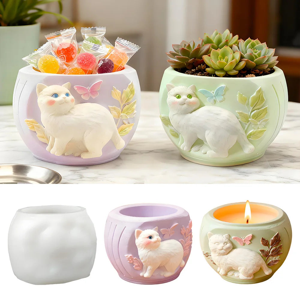 Cat Silicone Mold – DIY Flowerpot, Resin & Clay Ornament Mold