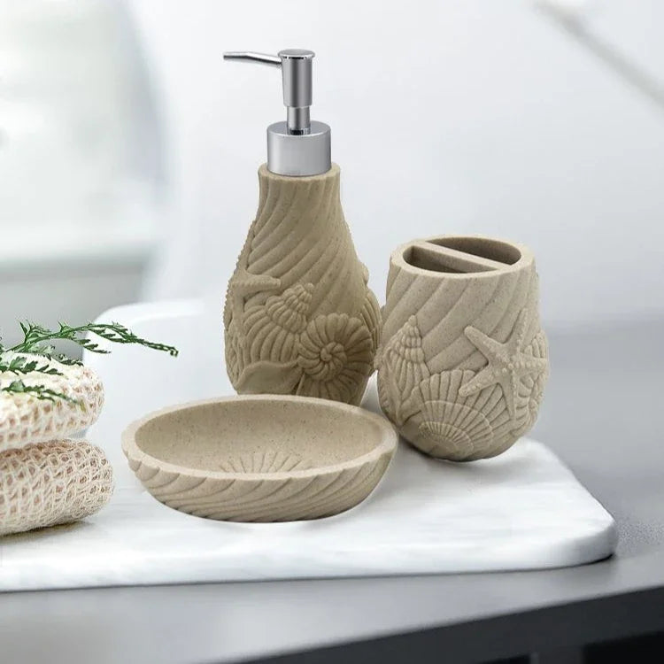 3pcs Natural Stone Bathroom Wash Storage Set Resin Lotion Bottles Toothbrush Cups Soap Dishes Light Luxury Retro Bathroom Set Oasis Select