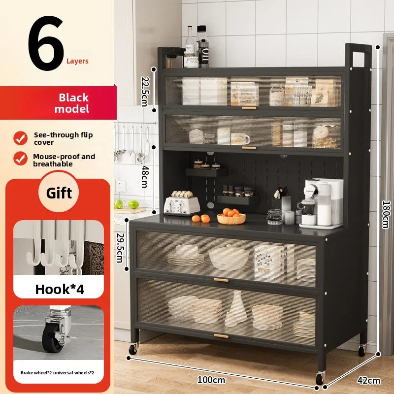 Dustproof side cabinets, shelves, multi-layer floor cabinets, small appliances, microwave ovens, multifunctional storage racks Oasis Select 6-Black-100