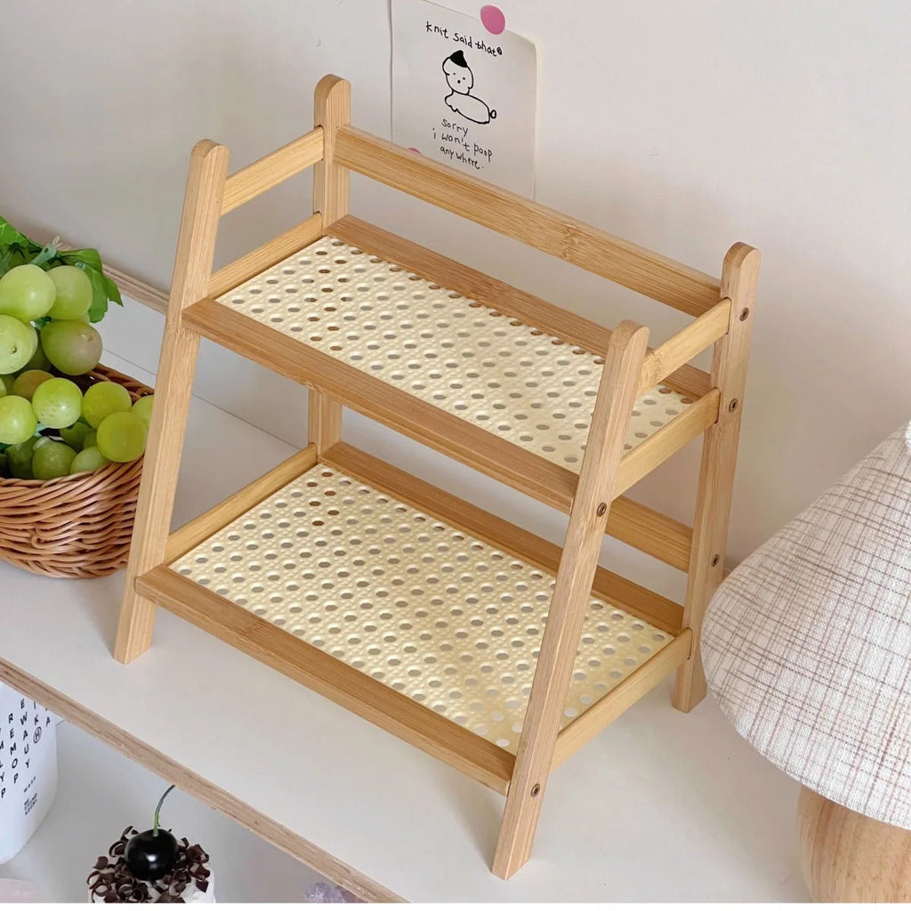 Bamboo Rattan Desktop Shelf Organizer – Cup & Sundry Holder