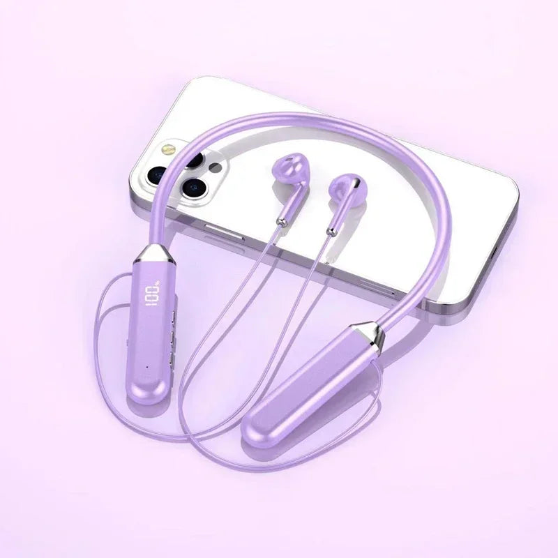 Wireless Neckband Bluetooth Earphones High Sound Quality Stereo Battery Display HD Voice Call Sports Headphones New Product 2025 Oasis Select purple