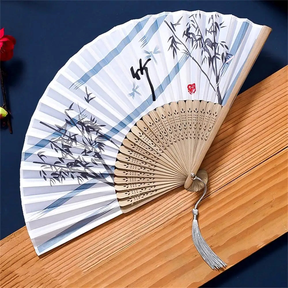 Chinese Engraved Folding Hand Fan Wooden Shank Classical Dance Tassel Fan Wedding Birthday Party Favor Fan Decor Gifts For Guest Oasis Select Style 5