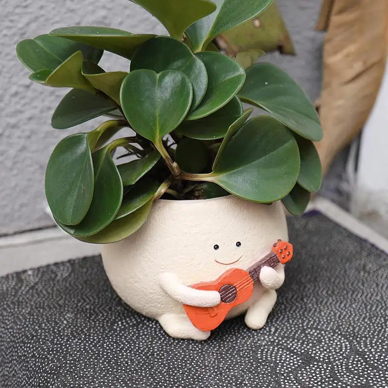 Resin Succulent Pot Unique Guitar Boy Shape Smile Face Planter Drainage Design Planter Pots With Drainage Design Flower Planter Oasis Select