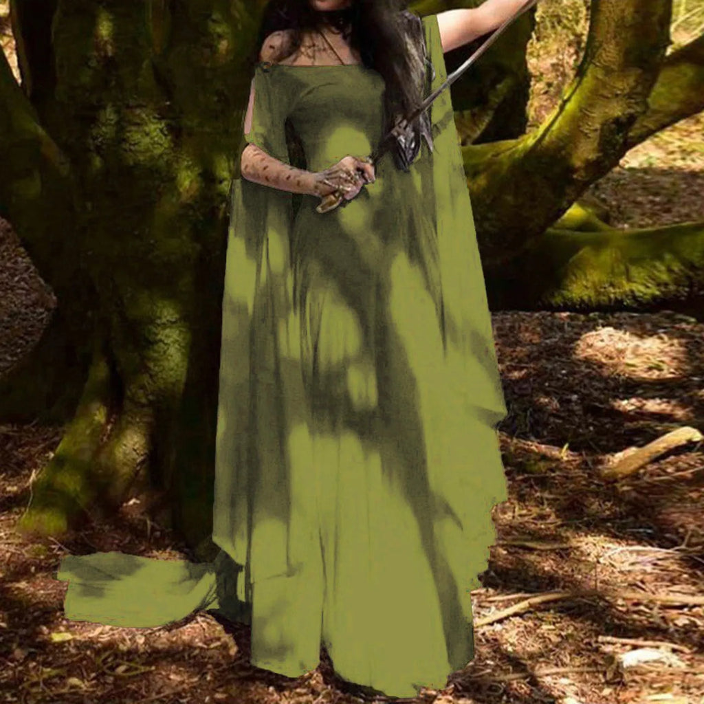 Women Halloween Dress Retro Cosplay Vintage Party Club Elegante Solid Off Shoulder Dress Maxi Funny Halloween Elf Dress Oasis Select