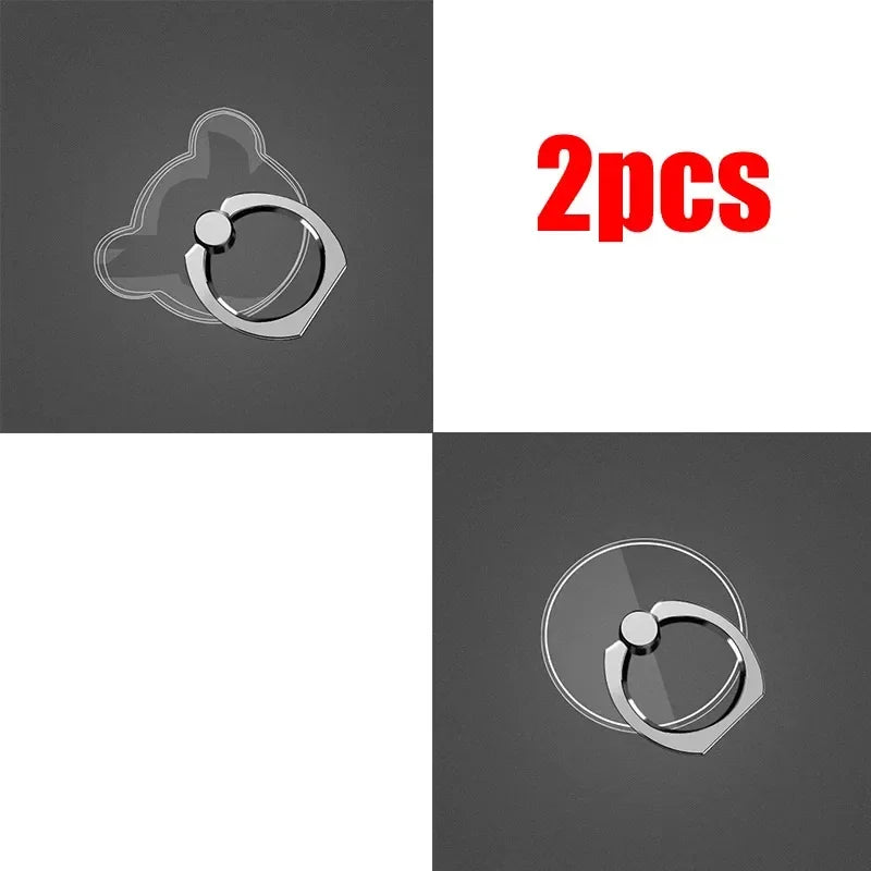 1/2/3/4pcs Transparent Cute Animal Round Phone Stand Foldable 360 Rotating Mobile Phone Ring Holder Smart Phone Accessories Oasis Select 2pcs mix 1