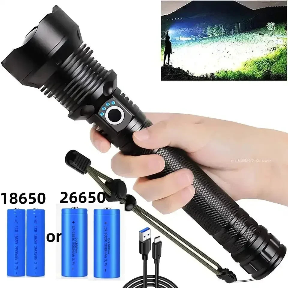 Rechargeable LED Flashlights 90000 Lumens Super Bright Zoomable Waterproof Flashlight with 3 Modes Powerful for Camping Hiking Oasis Select