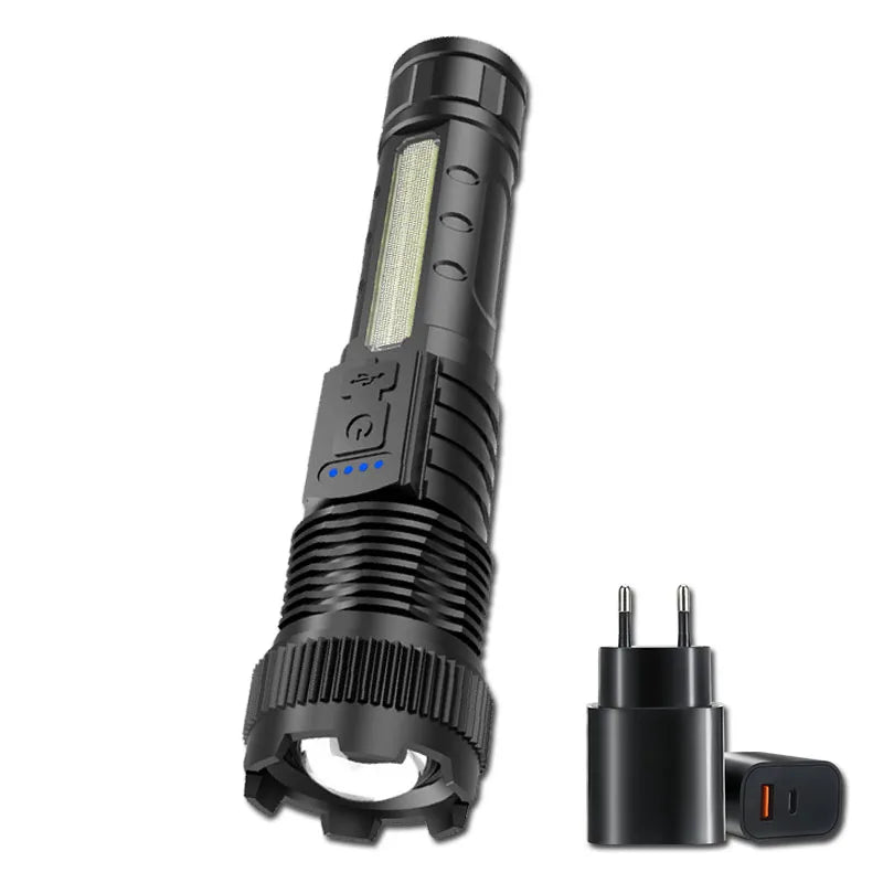 Powerful LED Flashlights Type-c Rechargeable Telescopic Zoom Tactical Torch Built-in Battery for Camping Emergency Lamp Oasis Select X-437 Add plug