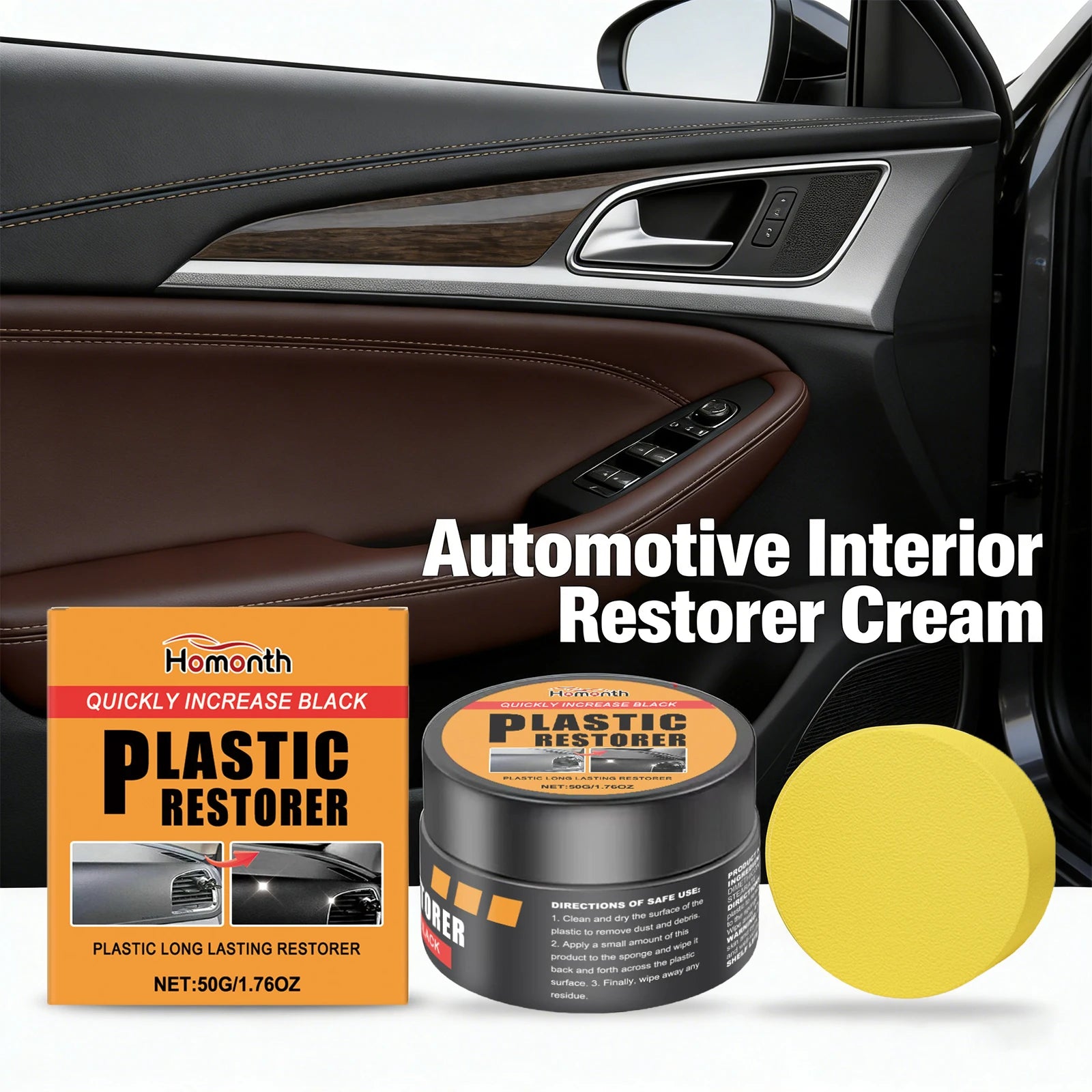Automotive Interior Restorer Cream with Sponge Car Maintenance Cream UV Protection Repel Dust Stains Waterproof Repair Car Care Oasis Select