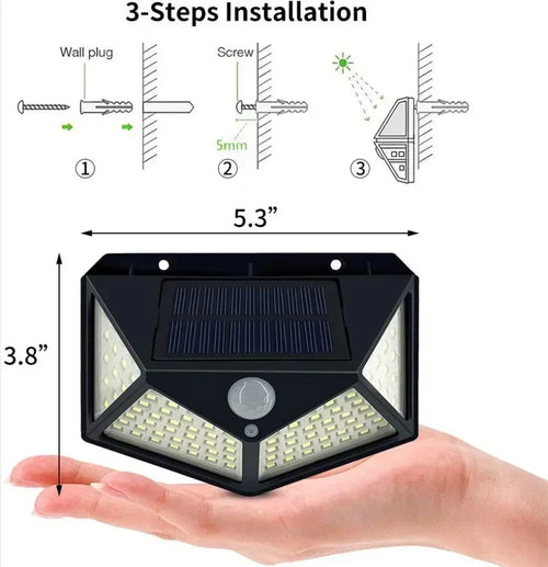 100LED Solar Wall Light PIR Motion Sensor – IP65 Outdoor 270° Solar Wall Light Oasis Select