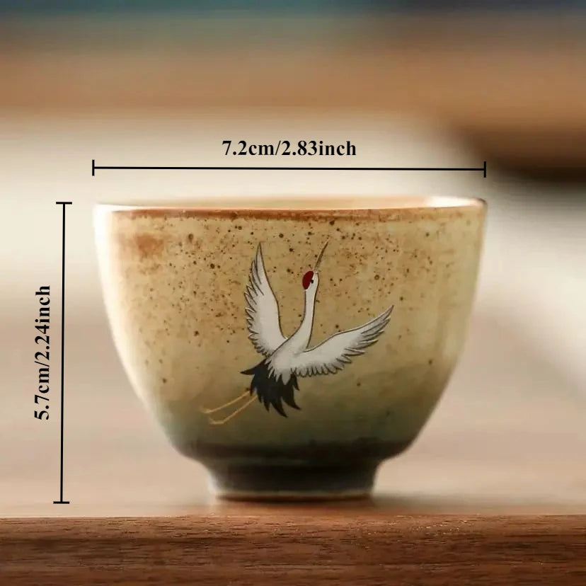 Traditional Chinese Style Tea Cup Flying Crane Pattern Retro Ceramic Teacup Coffee Cup Coarse Pottery Cups Oasis Select C <200ml