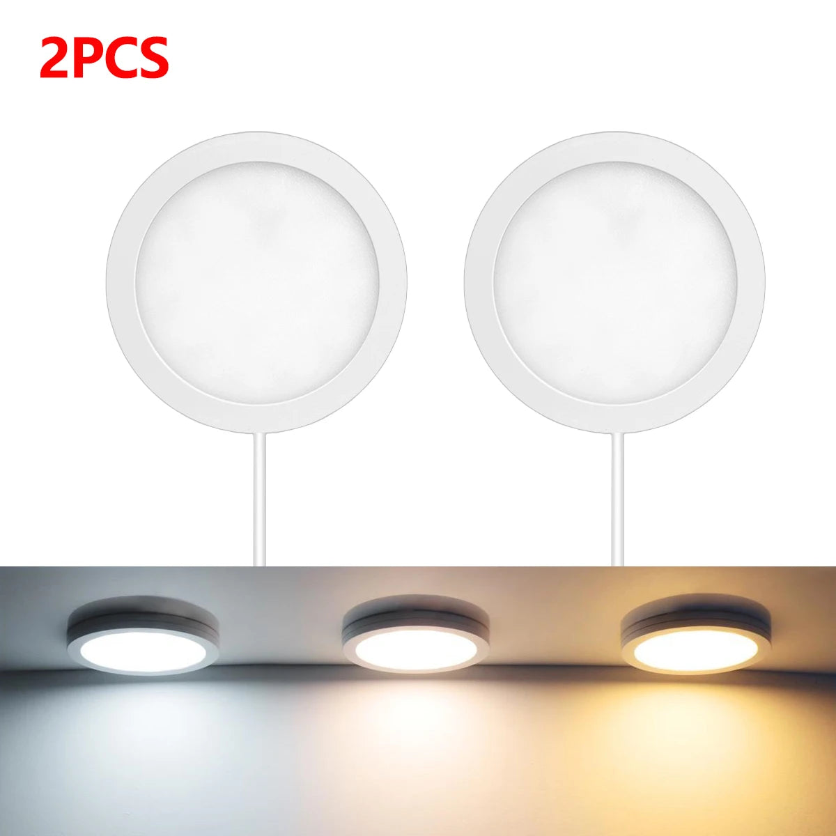 LED Night Light 1-10piece Puck Lights USB Plug for Under Cabinet Collection Closet Wine Case Wall Ceiling Decorative Lighting Oasis Select Neutral White 2Pcs LED Light