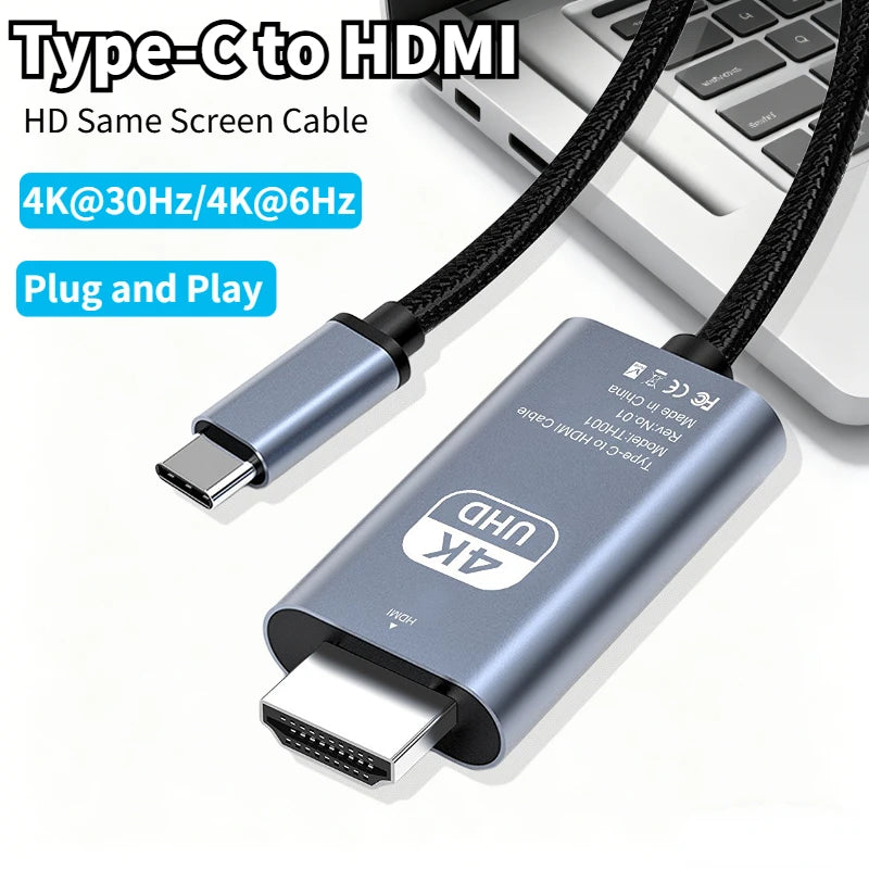 4K 30/60Hz USB C to HDMI Cable Type C Adapter HDTV Converter Cable For iPhone 15 TV Converter MacBook Air iPad Samsung laptop Oasis Select