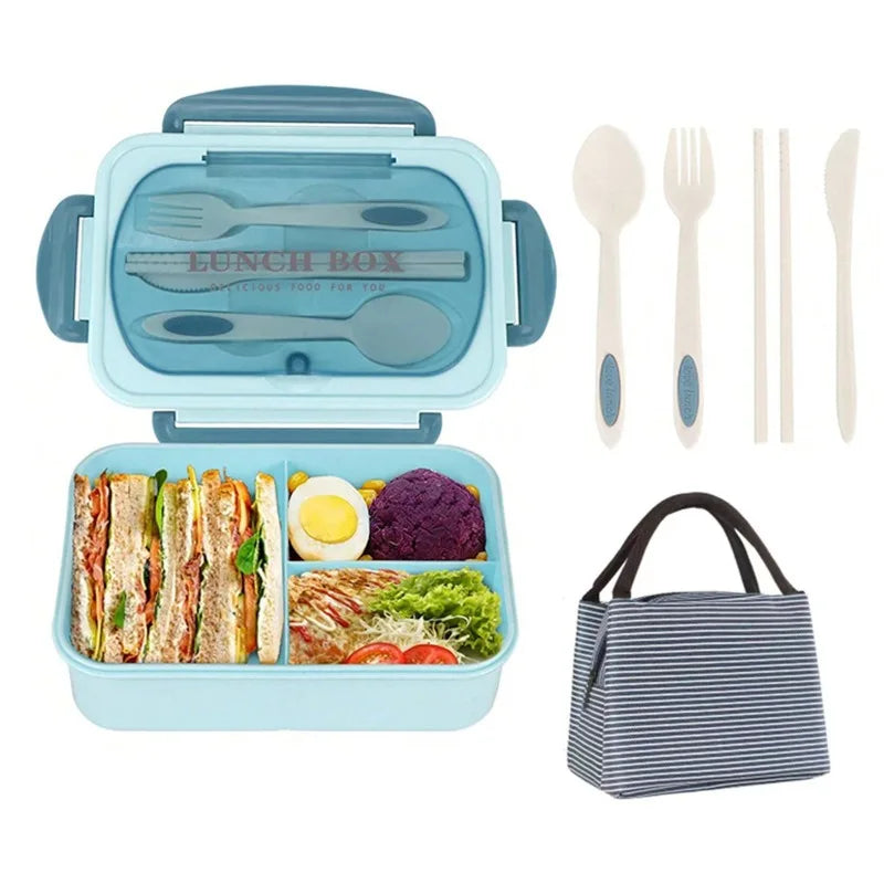 3-Compartment Bento Lunch Box Food Grade PP Microwave Safe Leakproof Reusable with Cutlery Thermal Bag for Office Students Oasis Select