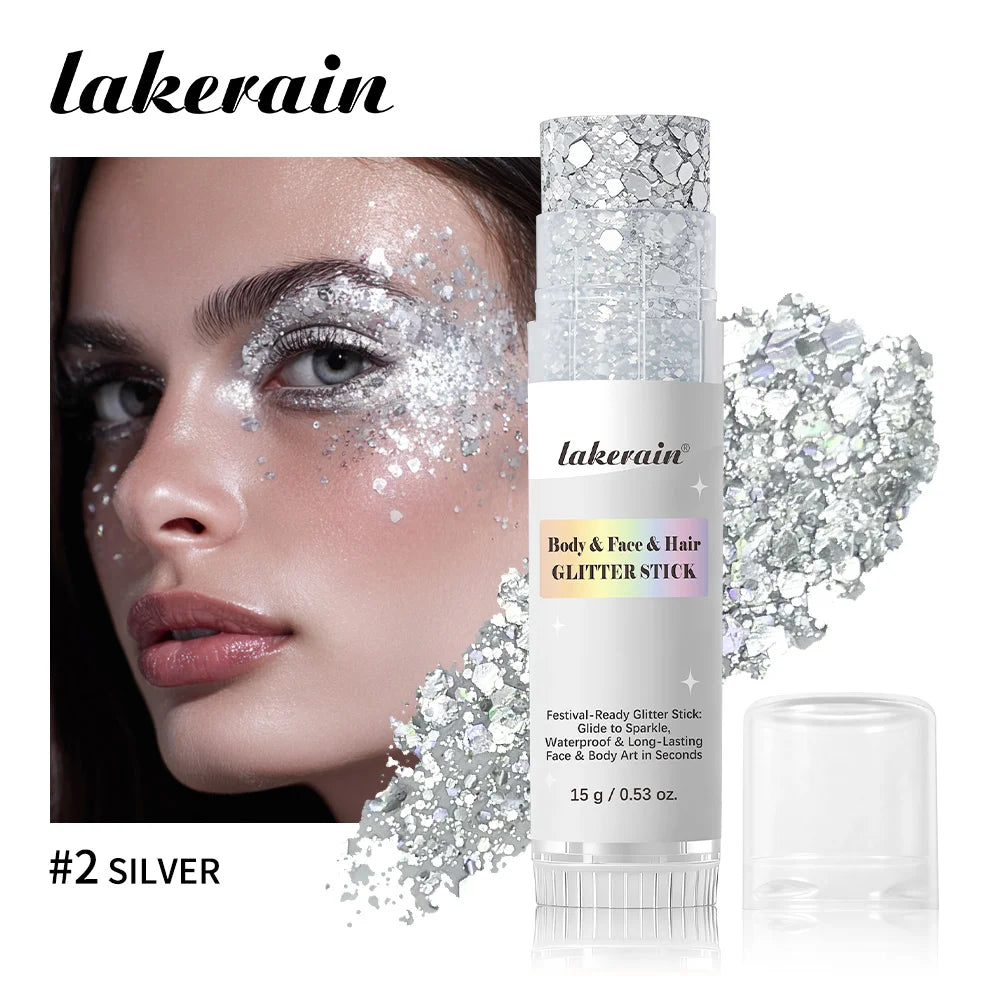 Body Shimmer Stick Glitter Glow Waterproof Long Lasting Non Sticky Smooth Rich & Dazzling Glitters Body For Festival Party Makeu Oasis Select 02 Silver