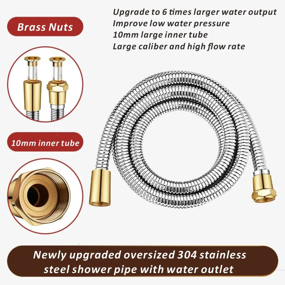 New 1pcs 1.5/2/3M SUS 304 Flexible Shower Hose Long Bathroom Big Flow Pipe Extension Water Pipe Pull Pipe Bathroom Accessories Oasis Select