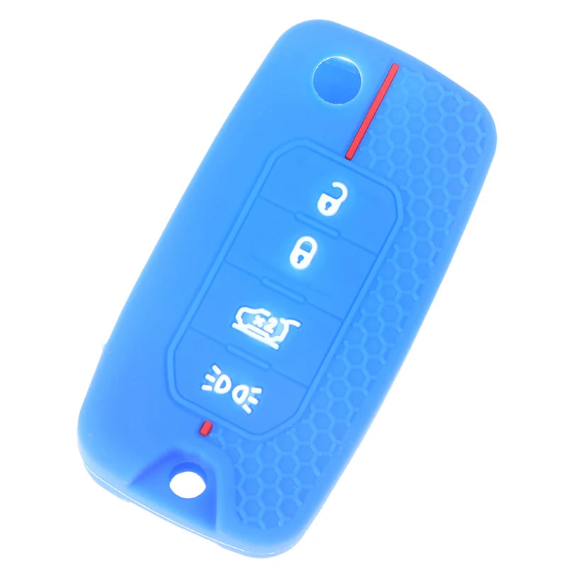 Silicone Key Shell Cover for Jeep Cherokee, Compass S, Renegade, Grand Commander, and ForJcuv Charger Oasis Select Blue