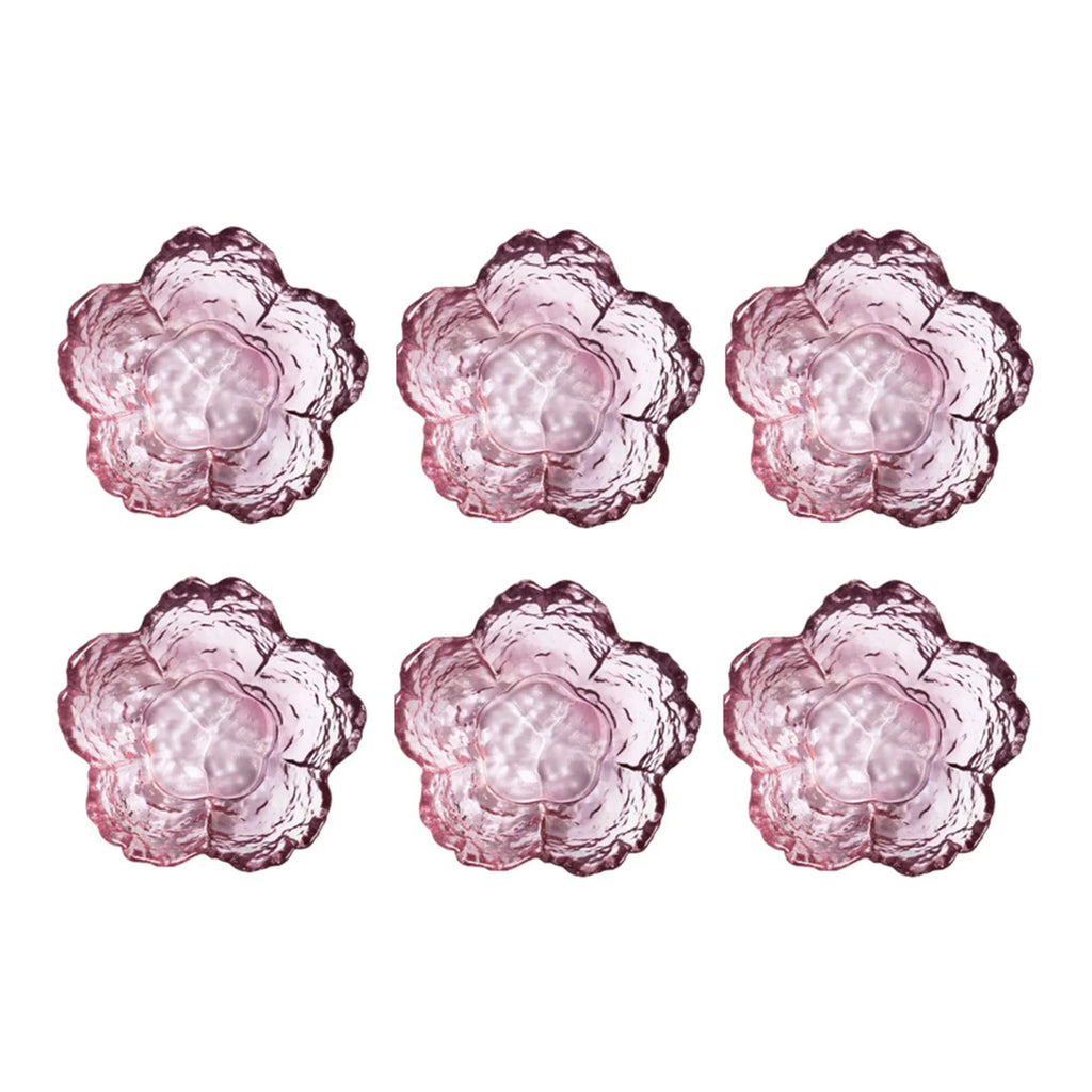 Pink Glass Bowls Set of 3/6, Small Dip Bowls Sauce Plates - Japanese Sakura Flower Cherry Blossom Shaped Bowl for Dessert Oasis Select 6pcs