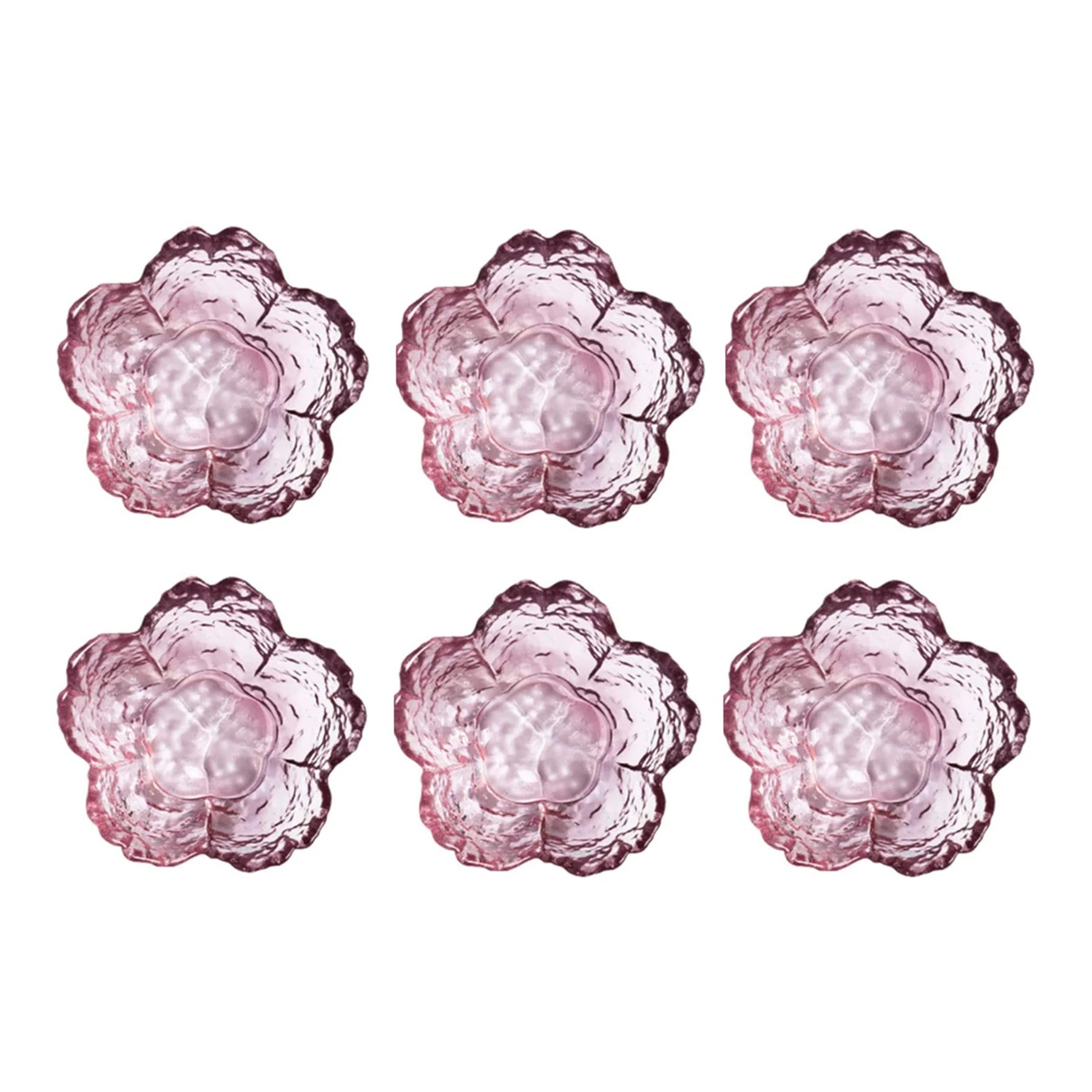 Pink Glass Bowls Set of 3/6, Small Dip Bowls Sauce Plates - Japanese Sakura Flower Cherry Blossom Shaped Bowl for Dessert Oasis Select 6pcs