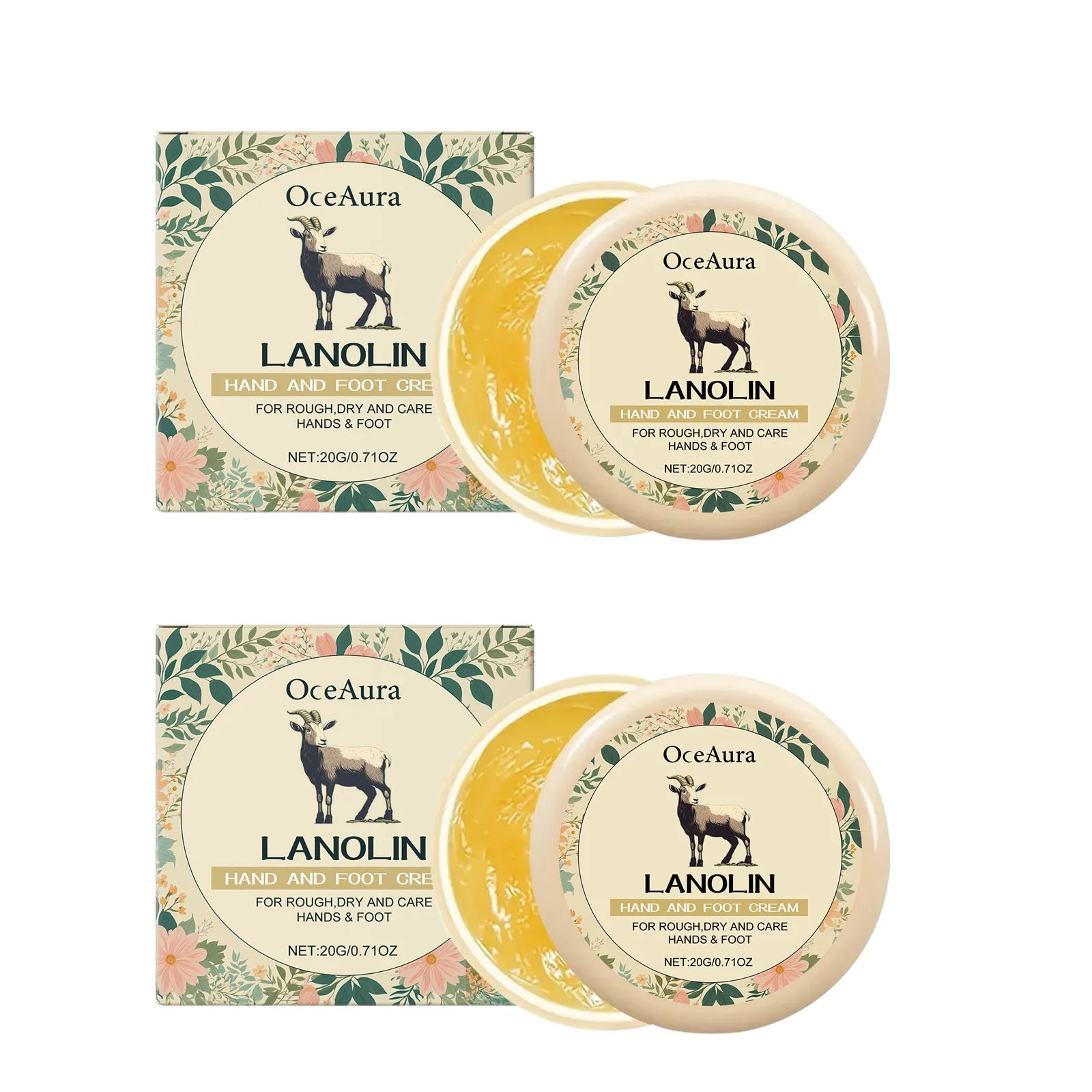 Lanolin Hand Foot Cream Deep Moisturizing Exfoliates Removes Dead Skin Softens Hands Anti-Crack Non-Greasy Hydration Cream Oasis Select 2Pcs