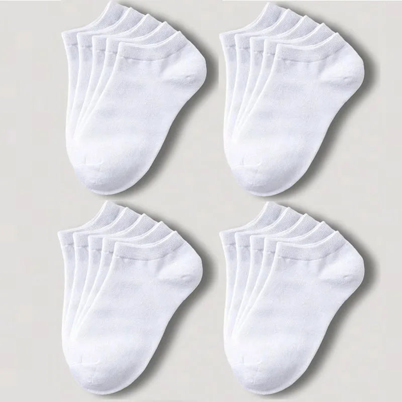 1-20pairs Wholesale Unisex Socks, Breathable Sports Socks, Solid Color Boat Socks, Comfortable Cotton Ankle Socks, White Oasis Select 20pairs white