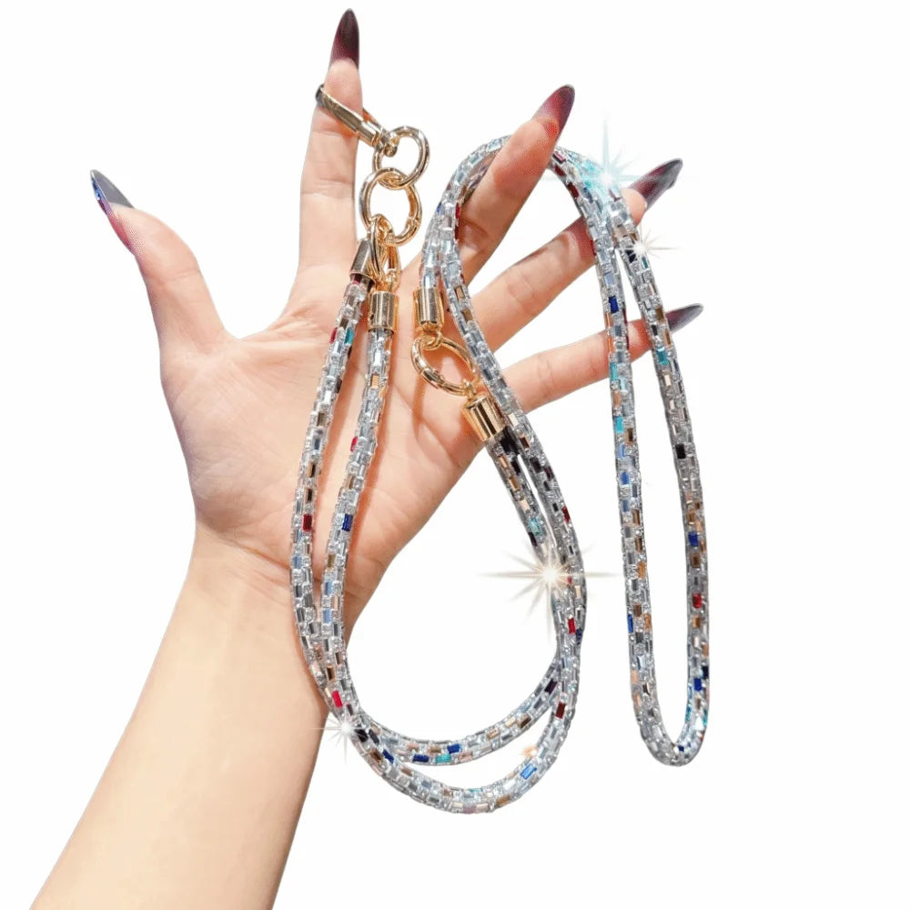 Square Crystal Mobile Phone Lanyard Bright Rhinestone Detachable Design Rhinestone Phone Lanyard Cross Rope Bling Design Oasis Select Multicolor