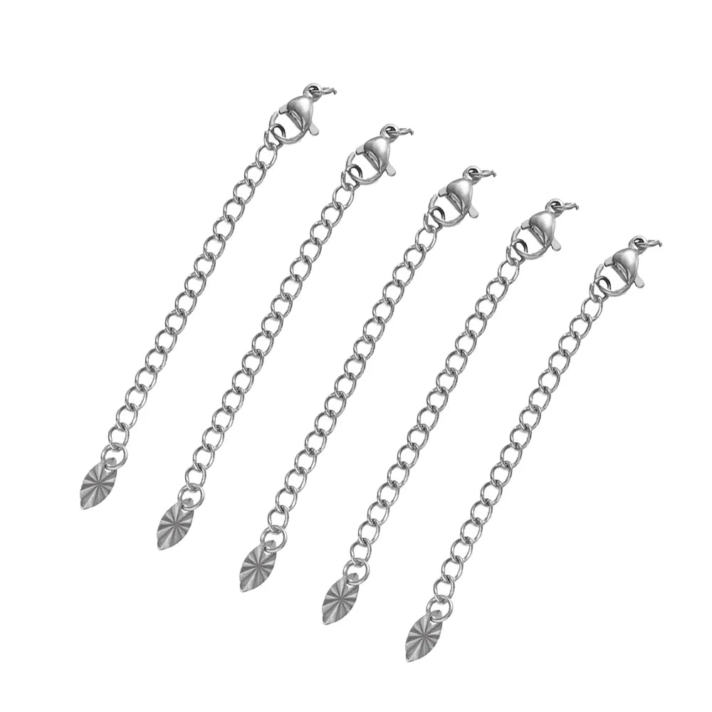 10pcs PVD Stainless Steel Curb Chain Extender End Chains with Lobster Clasps and Heart Moon Tag Charm for Jewelry Making Supply Oasis Select Steel 9