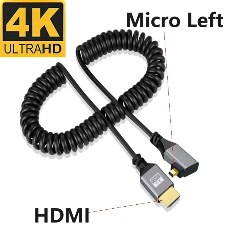 0.5-2.4M 4K Micro HDMI Cable 4K 60HZ Micro HDMI-Compatible TO HDMI Coiled Extension Flexible Spiral Cable For PC Monitor TV Oasis Select Left