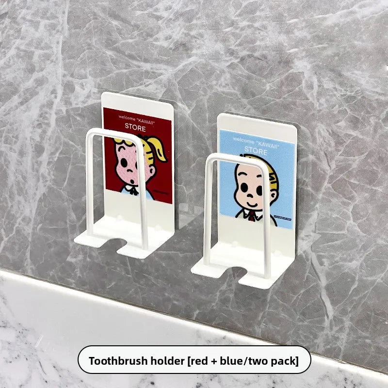 Toothbrush & Toothpaste Holders Wall Mounted Drain Storage Rack No Punch Hole Wall Toilet Mouthwash Cup Rack Cute Cartoon Simple Oasis Select A