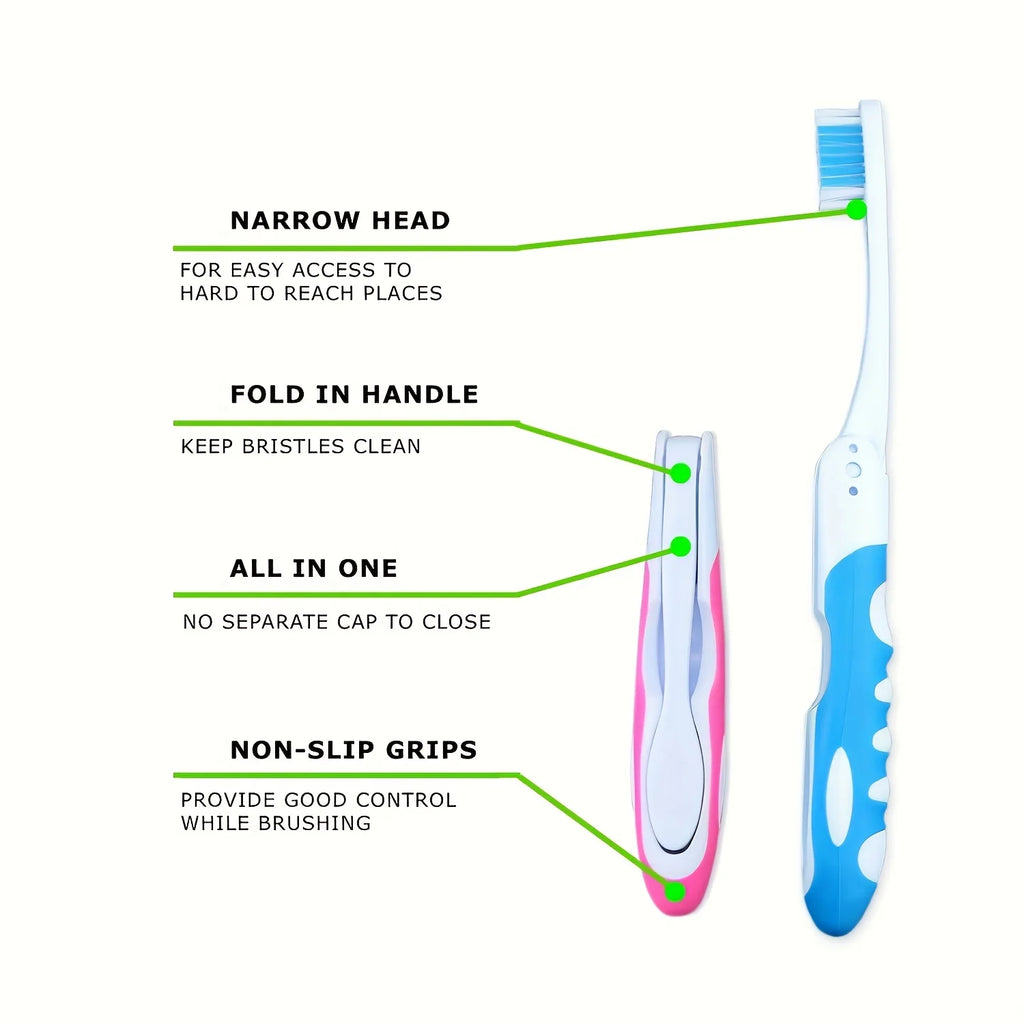 Manual Folding Travel Toothbrush, Full-head, Medium Bristles, Microfiber, Unscented, Portable and Easy to Clean Oasis Select
