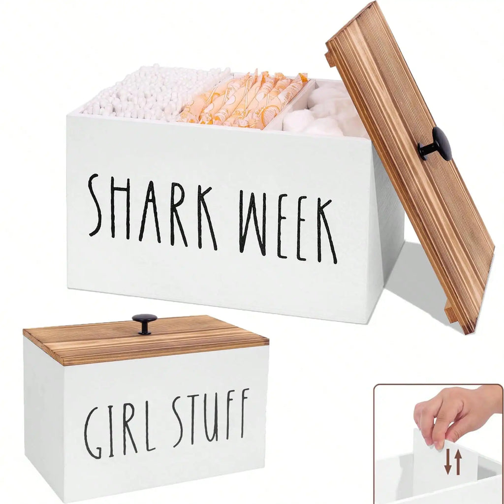 1pc Tampon Organizer, Farmhouse Style Bathroom Organizer Container, Country Style Wooden Bathroom Organizer with Cover Oasis Select WHITE