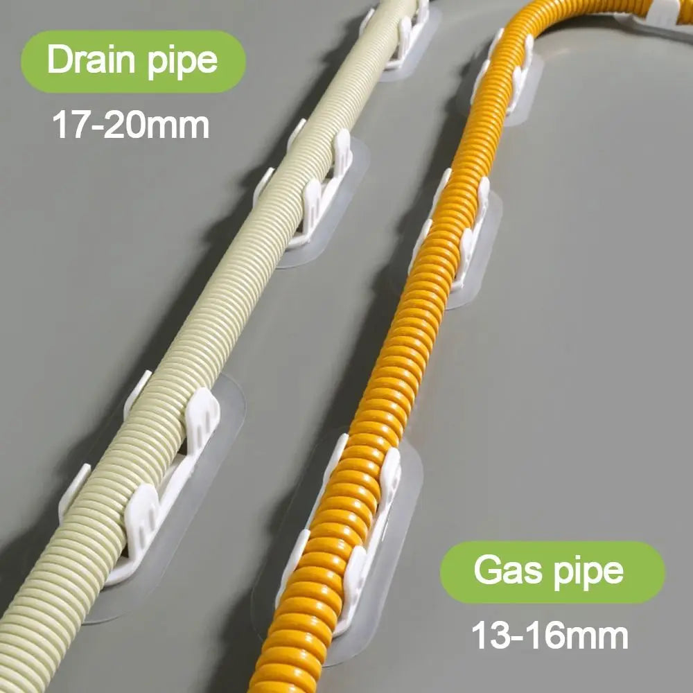 5pcs Plastic Pipe Clamp Hooks Cable Clips Pipe Support Wiring Hose Clamp Self-adhesive Fasteners Drain Pipe Holder Oasis Select