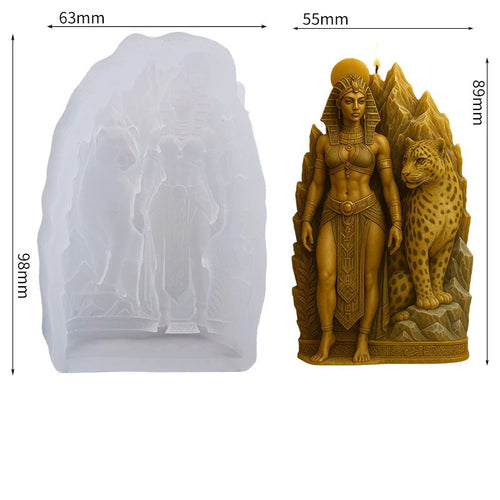 3D Egyptian Queen With Leopard Silicone Mold - Candle, Soap, Resin Craft Mould For Home Decor & Art Projects Oasis Select White